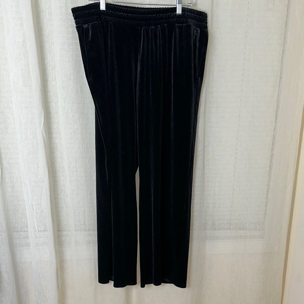 J.Jill 2X Black Wearever Collection Velour Wide Leg Pull-on Pants with Pockets
